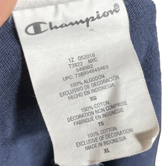 Champion USA Sweatshirt XL Spellout Metallic Logo 100% Cotton Navy Patriotic - Picture 11 of 12